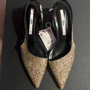 Zara gold glitter sling back heels
